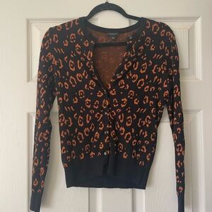 Ann Taylor Black and Orange Leopard Knit Cardigan